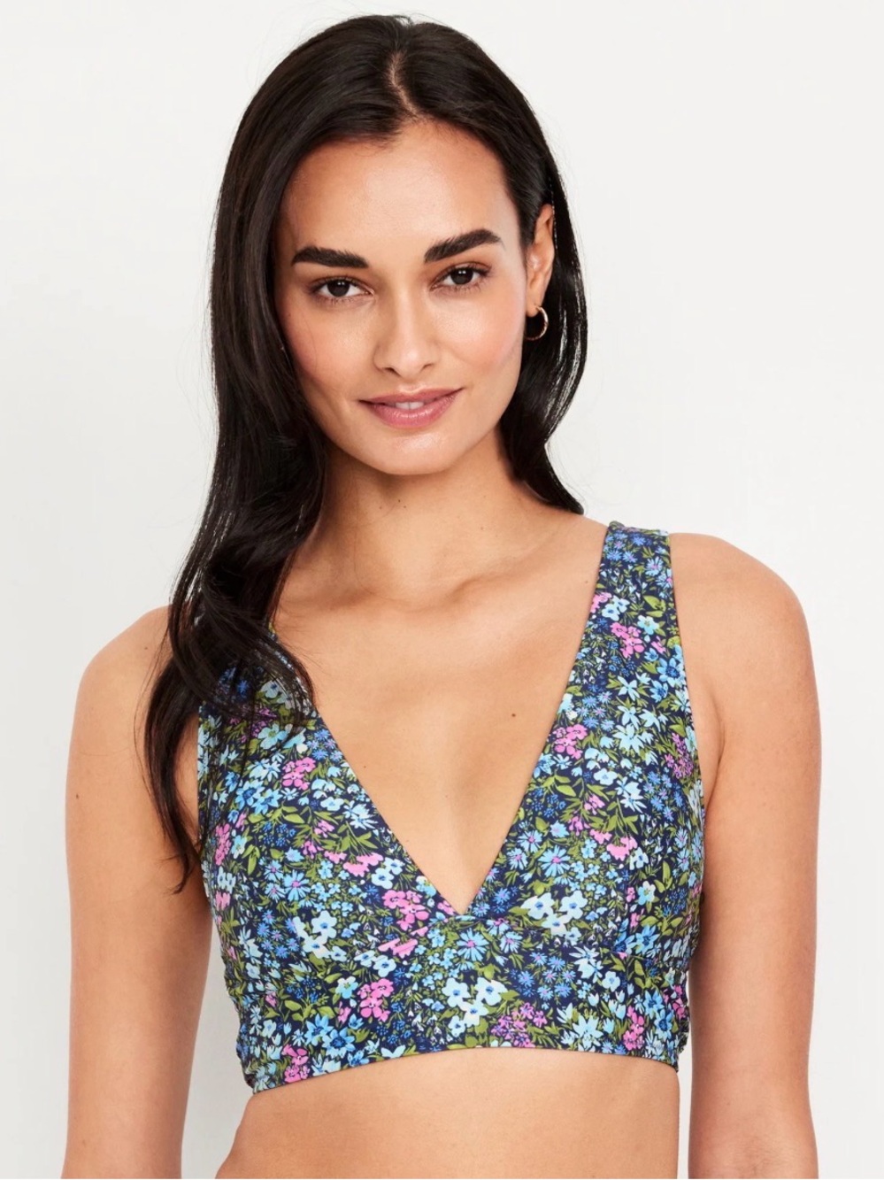 Old Navy Black Floral Bikini Set with Pink & Blue Flowers
